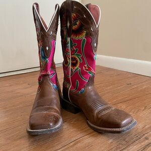 Ariat Brown and Pink Floral Cowboy Boots